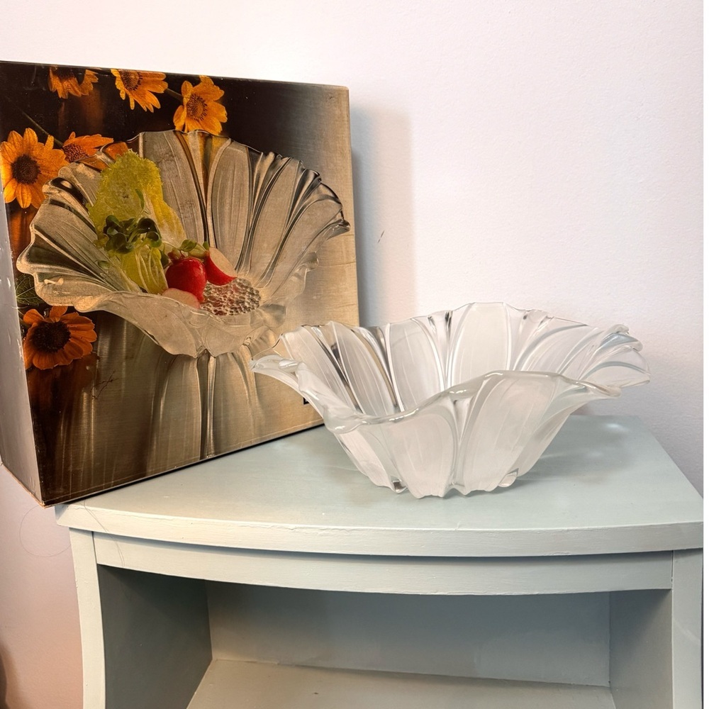 Vintage Mikasa Glass Sunflower Frost Large Round Bowl 13 1/4" New In Box Germany - Picture 8 of 9